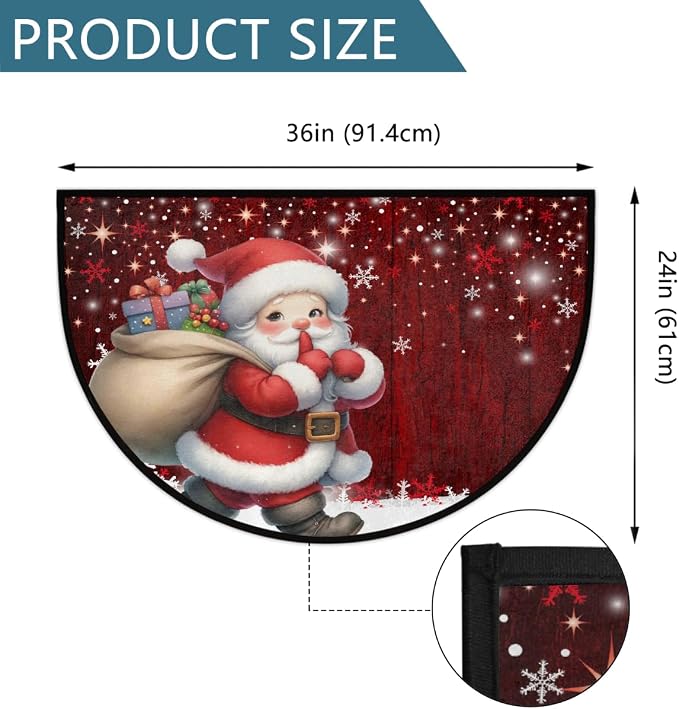 Santa Claus Half Round Door Mat Semi Moon Rug Fireplace Carpet Area Rugs | Christmas Santa Claus Non Slip Absorbent Half Circle Mat Carpet for Indoor Outdoor Patio Kitchen Bathroom Entryway Home Decor