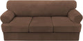 H.VERSAILTEX Sofa Cover 4 Piece T Cushion Sofa Slipcovers Thick Velvet Couch Cover Stretch T Cushion Sofa Covers for 3 Cushion Couch with 3 Individual T Cushion Covers Washable, Caramel Cafe