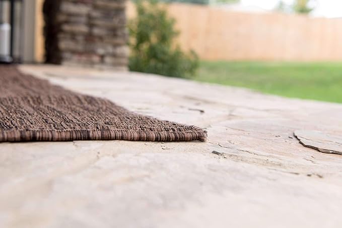 Unique Loom Collection Casual Transitional Solid Heathered Indoor/Outdoor Flatweave Area Rug (7' 1" x 10' Rectangle, Light Brown/Ivory)