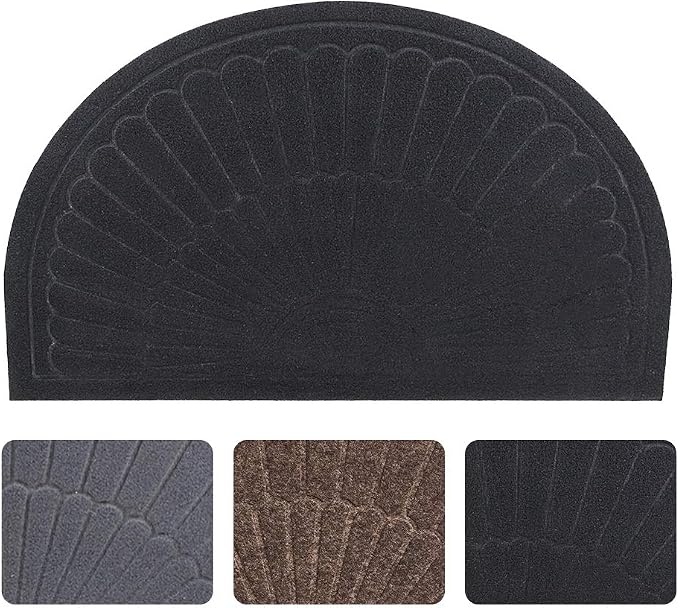Morning View Half Circle Doormat Indoor Half Round Door Mats Outdoor Rubber Entryway Half Moon Rug Inside Welcome Front Door Mat Indoor Floor Mats Carpet Mat for Entrance Non Slip(Black)