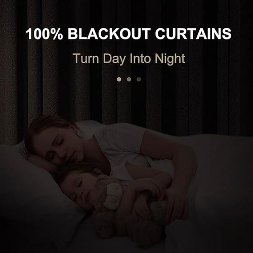 100% Blackout Shield Linen Blackout Curtains for Bedroom 108 Inches Long, Back Tab/Rod Pocket Living Room Drapes, Thermal Insulated Blackout Curtains 2 Panels Set, 50" W x 108" L, Black