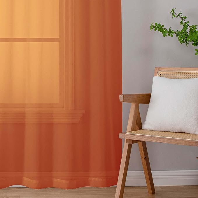 Orange Sheer Curtains for Bedroom Living Room 45 Inch Length 2 Panels, Soft - Image 9