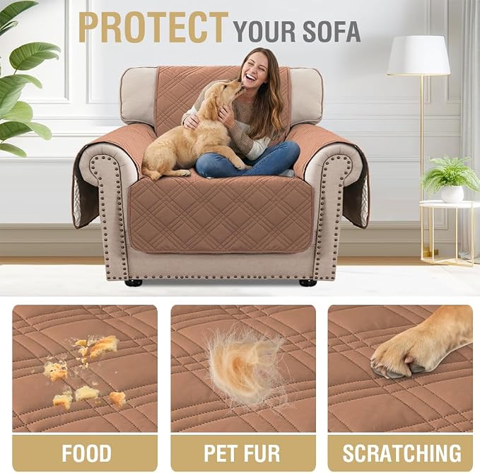H.VERSAILTEX 100% Waterproof Arm Chair Covers Slipcover Modern Chair Slip Covers with Arms Living Room Chair Covers with Elastic Straps for Dog (Chair, Terracotta/Beige)