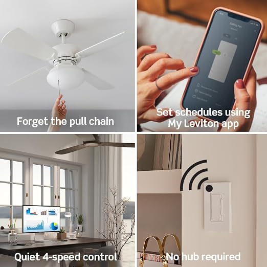 Leviton Decora Smart Fan Speed Controller,Wi-Fi 2nd Gen,Neutral Wire Required,Works with My Leviton,Alexa,Google Assistant,Apple Home/Siri&Wired or Wire-Free 3-Way,D24SF-1RW,White (Pack of 2)