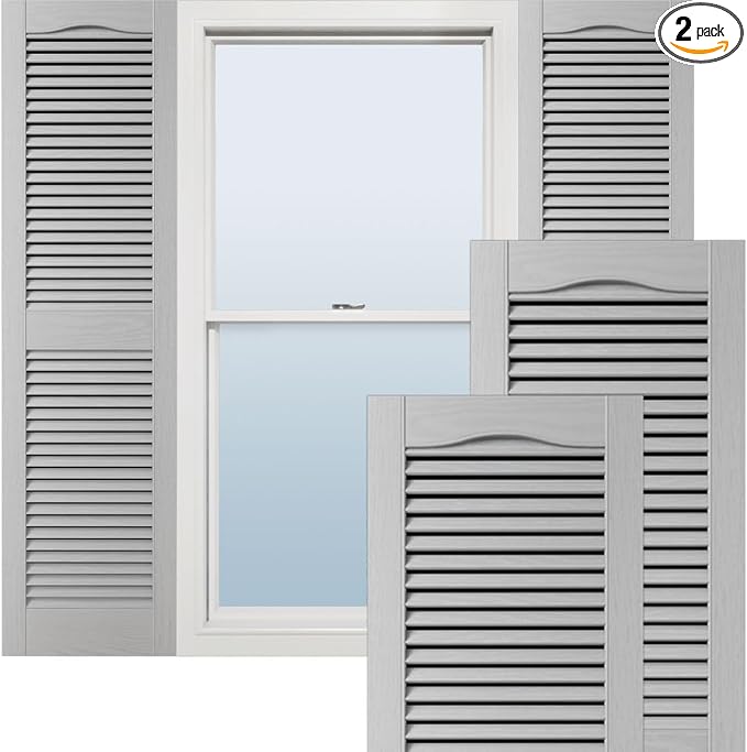 Ekena Millwork Lifetime Vinyl LL1S12X07200PG Standard Cathedral Top Center Mullion, Open Louver Vinyl Shutters, w/Installation Shutter-Lok's & Matching Screws (Per Pair), 12"W x 72"H, Paintable