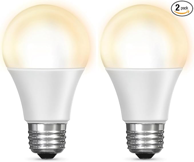 Feit Electric OM60/927CA/AG 60W Equivalent WiFi Dimmable, No Hub Required, Alexa Google Assistant A19 Smart LED Light Bulb, 4.4" H x 2.3" D, 2700K Soft White (Pack of 2)