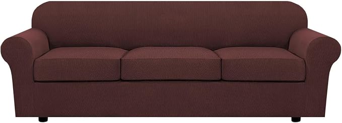 H.VERSAILTEX 4 Piece Stretch Sofa Covers for 3 Cushion Couch Covers Furniture Slipcovers for Living Room (1 Base Cover Plus 3 Seat Cushion Covers) Thicker Jacquard Fabric Cover (XL Sofa, Burnt Brick)