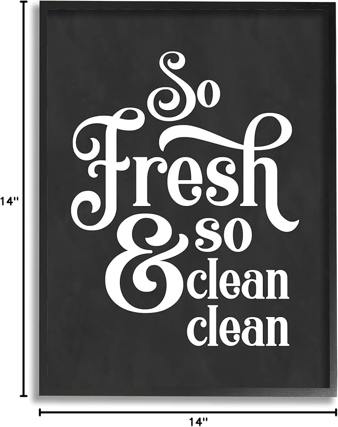 Stupell Industries So Fresh So Clean Laundry Phrase Vintage Typography, Designed by Lettered and Lined Black Framed Wall Art, Grey
