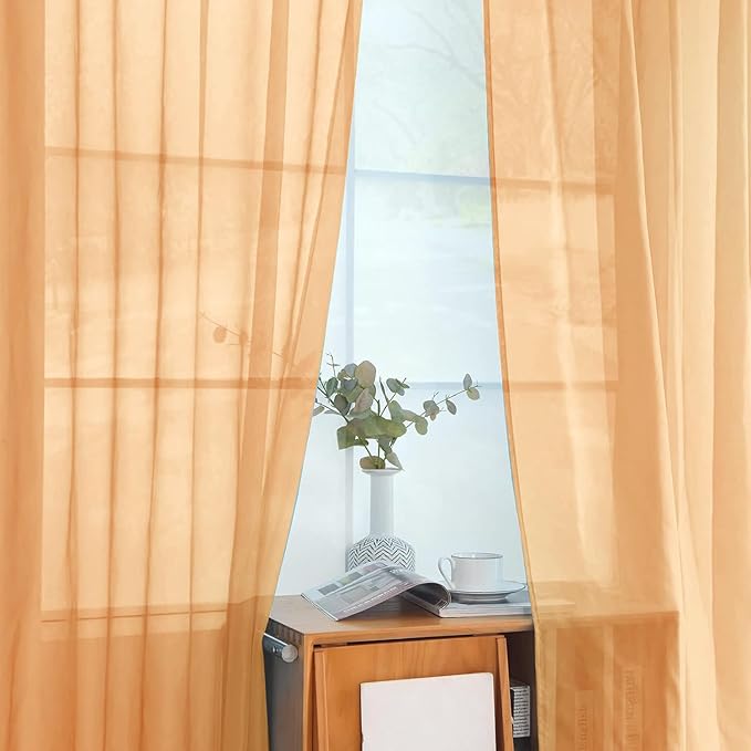 youleyar Solid Sheer Rod Pocket Curtain Voile Draperies 2 Panels White Beige Black Grey Coffee 60 Inch Width 108 Inch Long 1 Pair for Kitchen Bedroom Children Living Room Yard(Beige,60Wｘ108L)