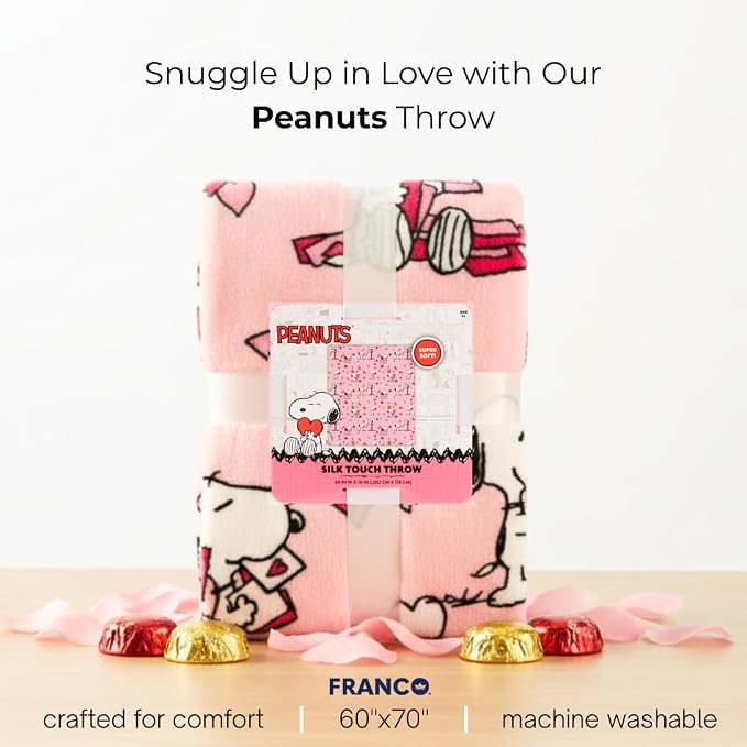 Peanuts® Snoopy Cozy Throw 60 in x 70 in – Soft Cozy Plush for Couch, Bed & Travel, Collectible Gift (Officially Licensed Product) by Franco Collectibles®