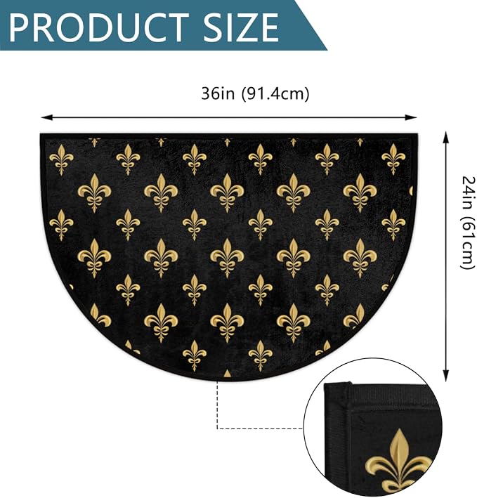 cfpolar Fleur De Lis Half Round Door Mat Indoor Entrance Half Circle Area Rug Semi Circular Door Mat Half Moon Rug for Floor Bathroom Living Room Bedroom Kitchen Fireplace 24"x36",A-01