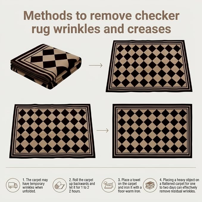 Checkered Rug 3x5, Washable Non-Slip Checkerboard Rug, Black and Tan Diamond Neutral Farmhouse Style Mat for Entryway, Kitchen, Laundry Room, Patio, Porch