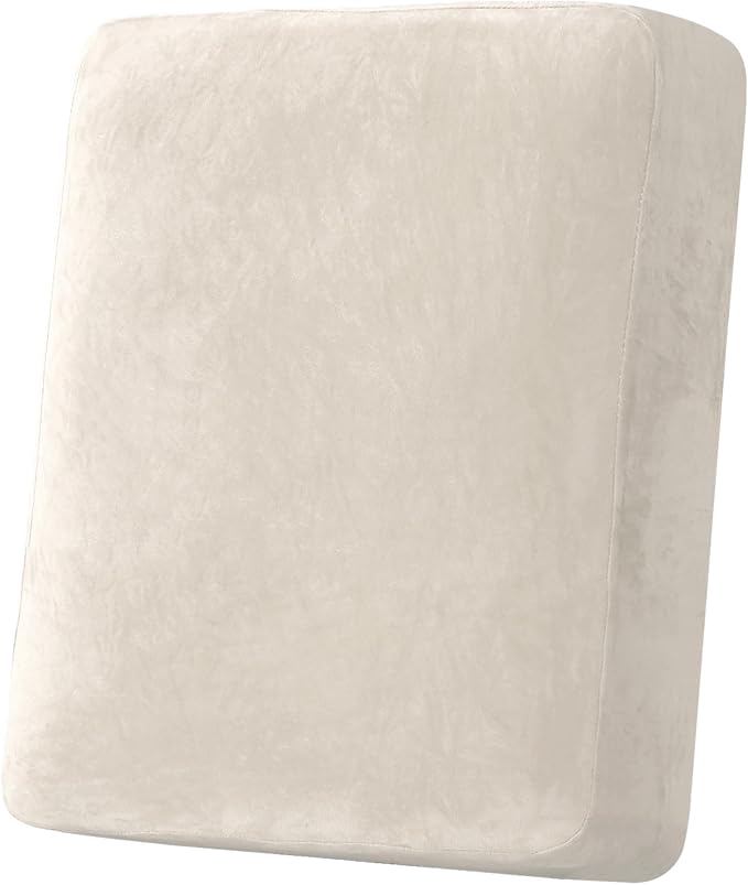 H.VERSAILTEX Velvet Stretch Couch Cushion Cover Plush Cushion Slipcover for Chair Cushion Furniture Protector Seat Cushion Sofa Cover (1 Piece Armchair Cushion Covers, Ivory)