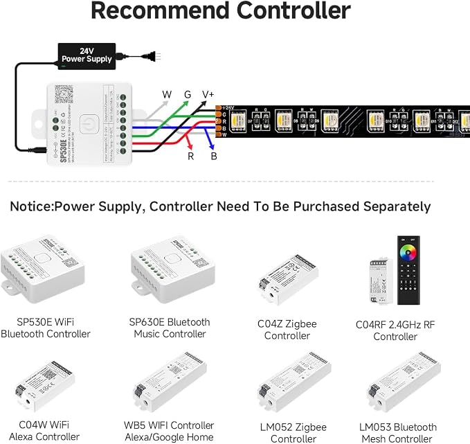 BTF-LIGHTING RGBW LED Strip Lights,UL Listed,5050 4 Colors in 1 RGB + 6000K-7000K Cool White,24V DC,16.4ft/5m 60LEDs/m 12mm Black PCB, IP65 Waterproof for Home Decoration(No Adapter or Controller)