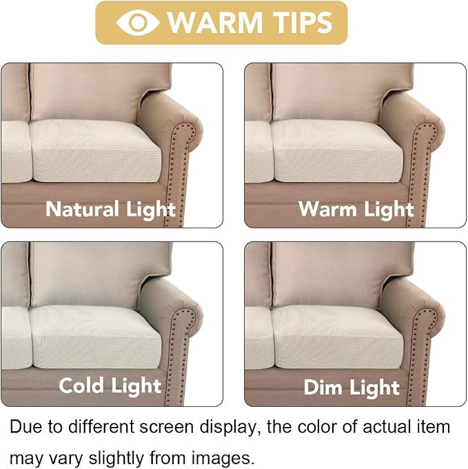 H.VERSAILTEX Super Stretch Individual Seat Cushion Covers Sofa Covers Couch Cushion Covers Slipcover Sets Thick Jacquard Textured Twill Fabric (1 Piece Chair Cushion Cover, Cream)