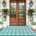 Spring Rugs Green and White Plaid, 4'x6' Area Rug Outdoor Indoor Summer Front Porch Door Mats Cotton Hand-Woven Layered Doormat for Entryway Patio Entryway Laundry Bedroom Living Room