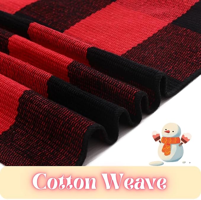 Ckorzen Red and Black Plaid Rug, 4' x 6' Christmas Halloween Outdoor Front Door Decor Mat, Cotton Hand-Woven Washable Rug for Layered Door Mats Carpet for Porch, Entryway