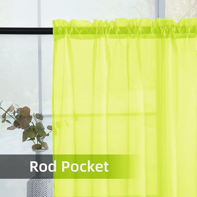 youleyar Solid Sheer Rod Pocket Curtain Voile Draperies 2 Panels White Beige Black Grey Ivory 52 Inch Width 84 Inch Long 1 Pair for Kitchen Bedroom Children Living Room Yard (Chartreuse,52Wｘ84L)