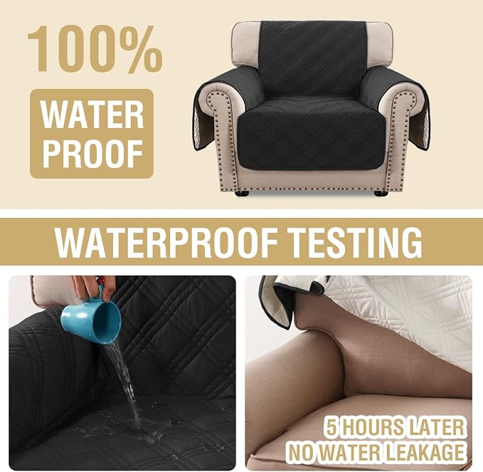 H.VERSAILTEX 100% Waterproof Armchair Slipcovers Modern Arm Chair Covers Waterproof Chair Covers for Pets Washable(Chair, Black/Beige)