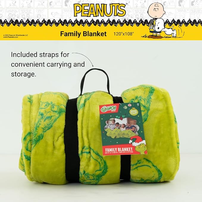 Dr. Seuss The Grinch Holiday Christmas Bedding Super Cozy Oversized Family Size Blanket, 120 in x 108 in, (Officially Licensed Product) By Franco Collectibles