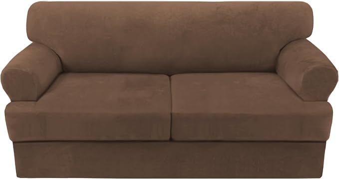 H.VERSAILTEX Sofa Cover 3 Piece T Cushion Sofa Slipcovers Thick Velvet Couch Cover Stretch T Cushion Sofa Covers for 2 Cushion Couch with 2 Individual T Cushion Covers Washable, Caramel Cafe