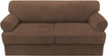 H.VERSAILTEX Sofa Cover 3 Piece T Cushion Sofa Slipcovers Thick Velvet Couch Cover Stretch T Cushion Sofa Covers for 2 Cushion Couch with 2 Individual T Cushion Covers Washable, Caramel Cafe