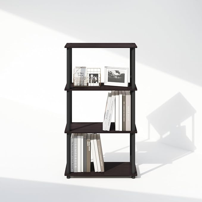 Furinno Turn-N-Tube Book Shelf, 4-Tier Bookshelf, Bookcase with Multipurpose Compact Display Rack, 11.6 x 23.6 x 43.2, for Living Room, Bedroom, Home Office, Dark Walnut