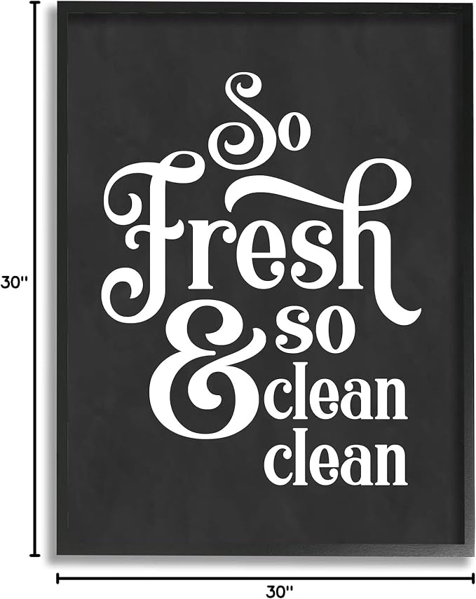 Stupell Industries So Fresh So Clean Laundry Phrase Vintage Typography, Designed by Lettered and Lined Black Framed Wall Art, Grey