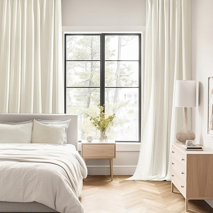 MIULEE Cream Back Tab Blackout Curtain 96 Inch Long 2 Panels Set for Bedroom, Rod Pocket/Pinch Pleat Thermal Insulated Living Room Darkening Pleated Light Blocking Floor to Ceiling Drape