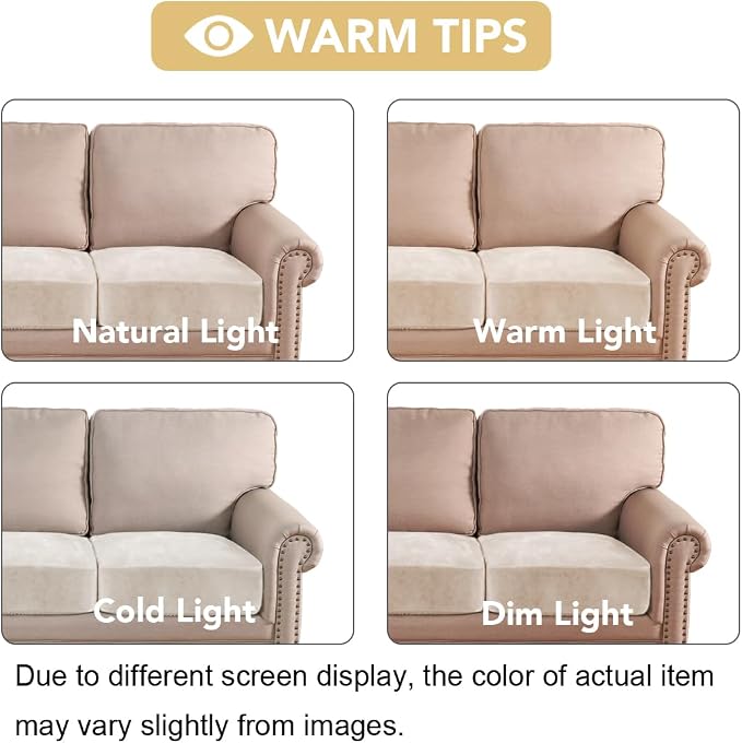 H.VERSAILTEX Velvet Stretch Couch Cushion Cover Plush Cushion Slipcover for Chair Loveseat Sofa Cushion Furniture Protector Seat Cushion Sofa Cover (2 Piece Large Sofa Cushion Covers, Ivory)