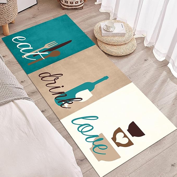 GUBIYU Teal Green Beige Area Rug 23.6"x59" Abstract Welcome Home Door Mat