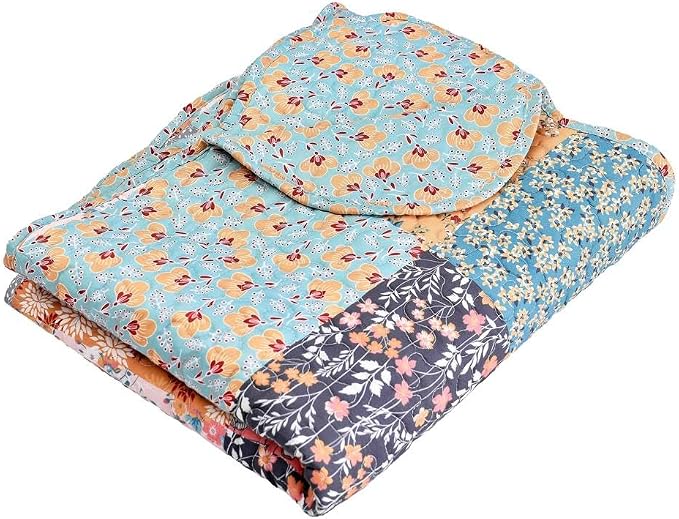 Greenland Home Carlie Modern Floral Quilt, Tapestry & Throw Blanket, 50 x 60 inches, Calico Patches
