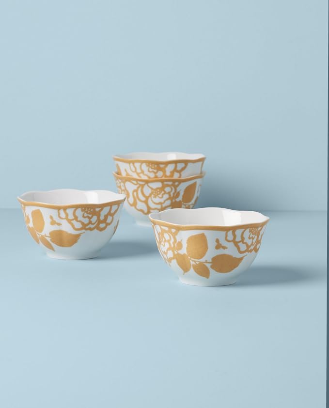 Lenox Butterfly Meadow Cottage Rice Bowls, Set of 4, 3.10 LB, Goldenrod