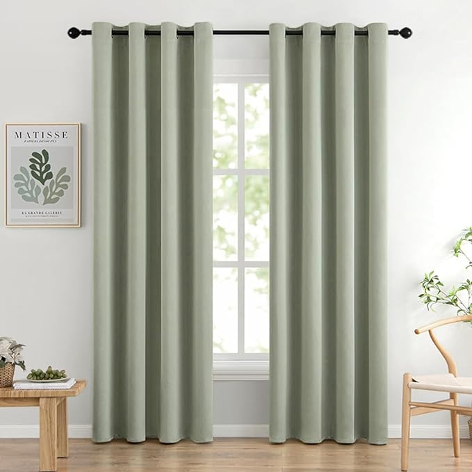 MIULEE Blackout Curtains for Bedroom Living Room Thermal Insulated Room Darkening Grommet Top Solid Light Blocking Drapery Set of 2 Window Panels 52 x 90 Inches Sage Green