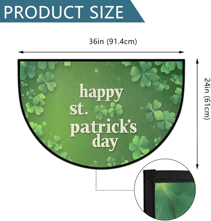 St. Patrick's Day Lucky Clover Half Round Door Mat Indoor Entrance Half Circle Area Rug Semi Circular Door Mat Half Moon Rug for Floor Bathroom Living Room Bedroom Kitchen Fireplace 24"x36",A-05