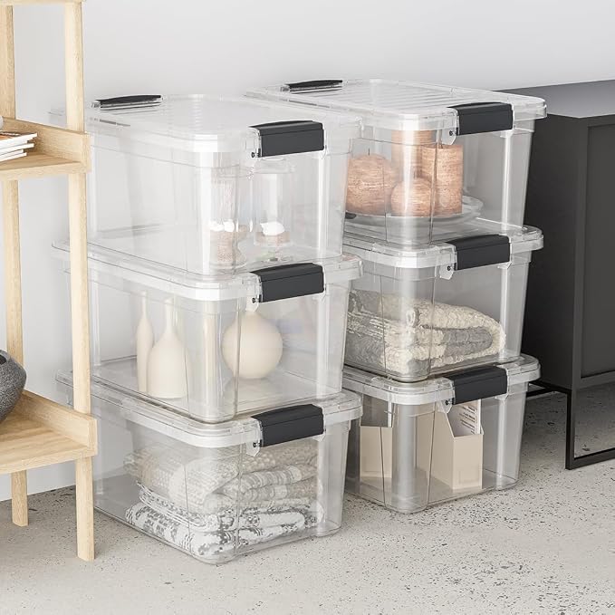 Superio Storage Bins with Lids- 6 Pack, 6.6 Qt Clear Boxes for Organizing, Stackable Plastic Containers- BPA Free, Non-Toxic, Odor Free, Organizer for Home, Office, Dorm
