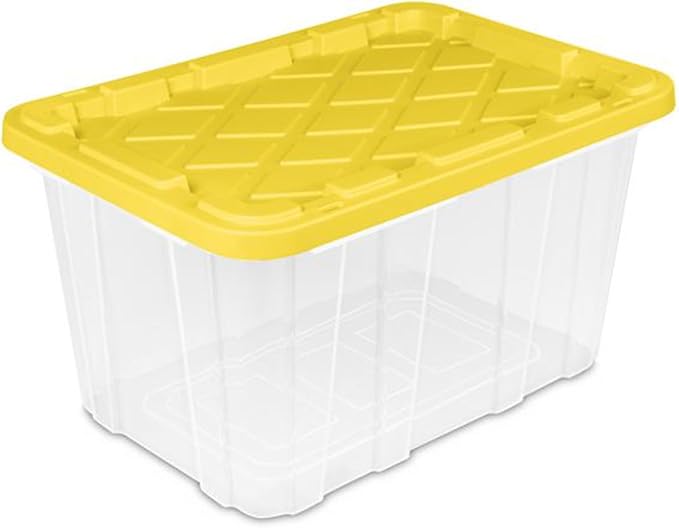 Sterilite Industrial Storage Box with Lids for Garage, 27 Gallon, 4-Pack | Heavy-Duty and Stackable Utility Box Containers for Home, Office, and Basement Organization, Yellow
