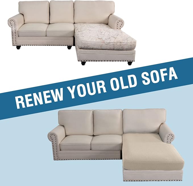 H.VERSAILTEX Sectional Couch Covers 1 Piece Chaise Slipcover L Shape Separate Cushion Couch Cover for Both Left/Right Sectional Couch (Seat Only: 1 Chaises, Natural)