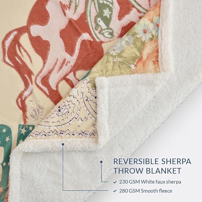 Paseo Road Indigo Hill by HiEnd Accents Rodeo Revival 54x68 Throw Blanket | Long Live Cowgirls Floral Medallion Print, Rustic Southwestern-Style Western Fleece Blanket for Camping