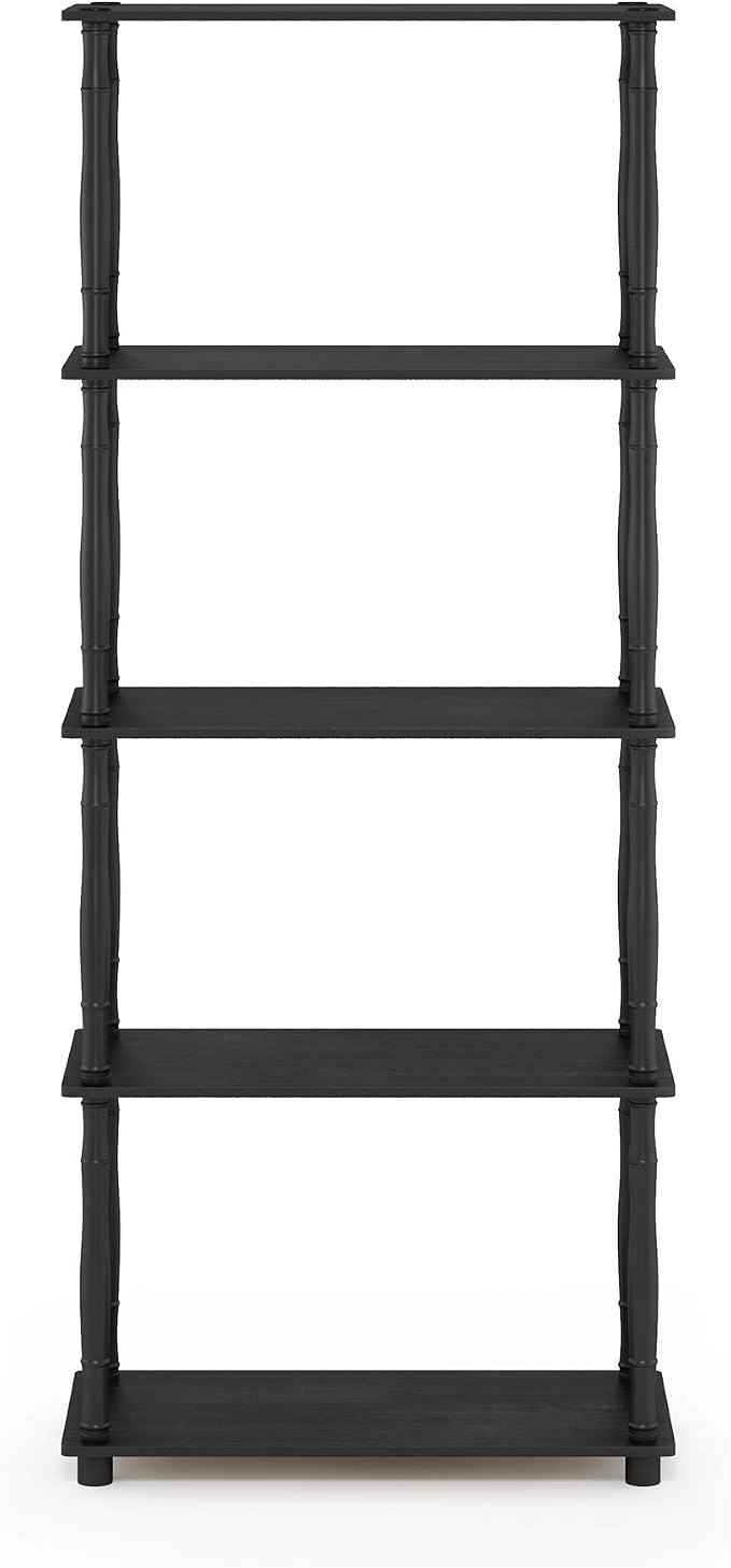 Furinno Turn-N-Tube 5-Tier Multipurpose Shelf / Display Rack / Storage Shelf / Bookshelf, Classic Tubes, Americano/Black | Open Shelves Corner Bookshelf, Display Storage Shelves, Classic Tubes, for Organization, Living Room, Home Office