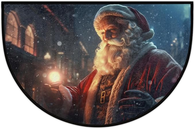 cfpolar Christmas Santa Claus Xmas Half Round Door Mat Outdoor Entrance Large 24"x36" Half Circle Welcome Entrance Way Mat Semi Circular Front Door Mat Area Rug for Garage, Patio, High Traffic Areas