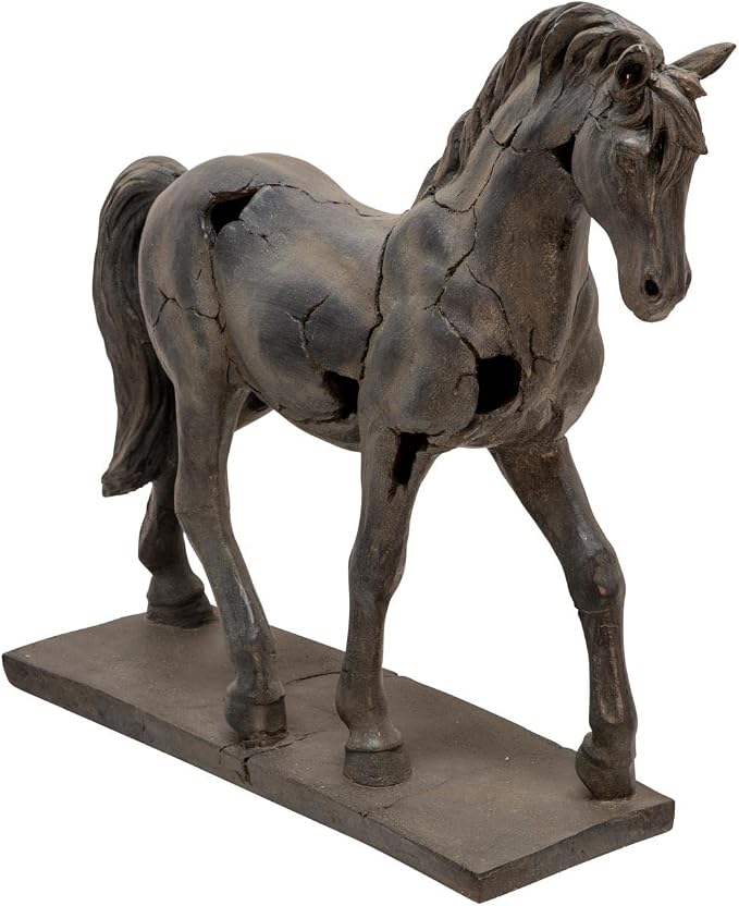 Polyresin Horse Sculpture Statue – Decorative Room Decor Accent, Mantel, Shelf, or Console Placement, Rustic Art Home Decor With Sculptural Movement – 18"x 5"x 16", Brown