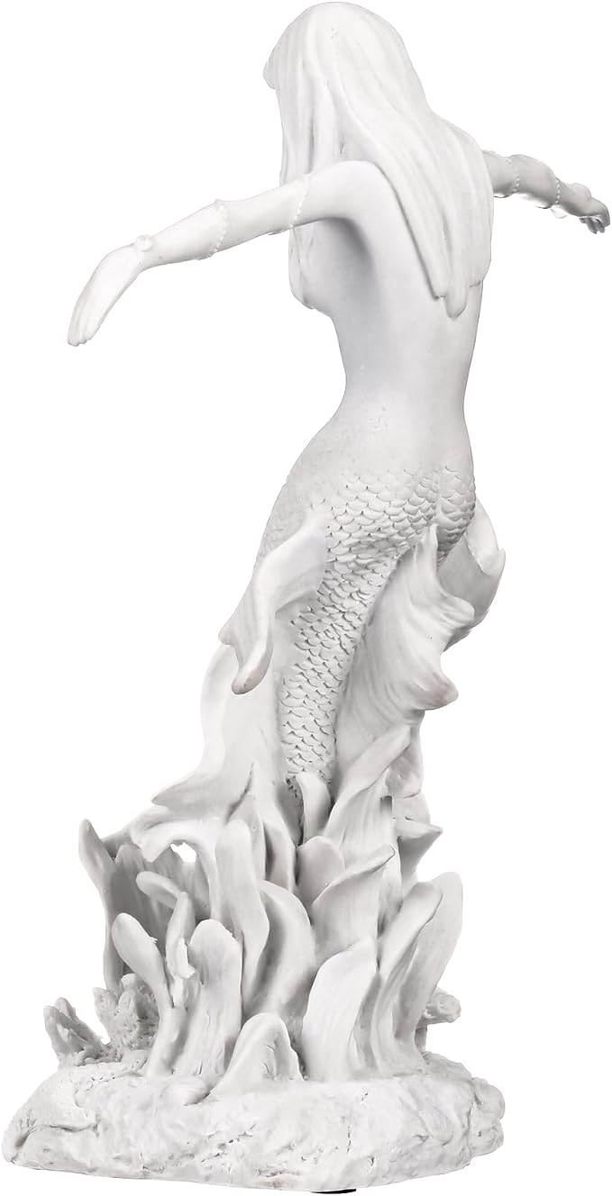 Design Toscano Oceans Queen Mermaid Figurine Statue, 9 Inch, Bonded Marble Polyresin, White