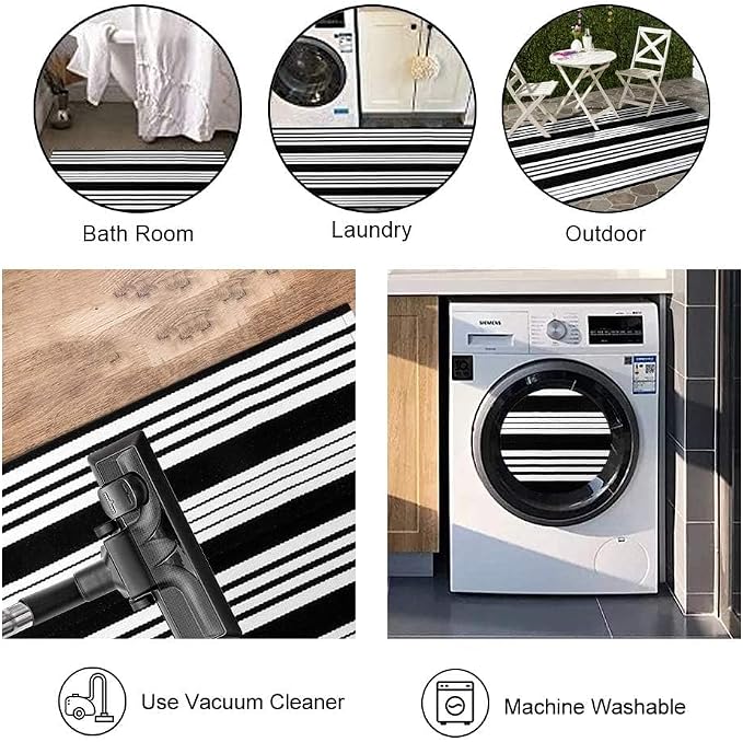 OJIA Front Door Mat 24"x35" Black and White Outdoor Rugs Front Door Rug | Washable Entryway Rug Cotton Woven Indoor Outdoor Doormat Small Area Rugs Layered Doormat for Porch/Outside Entrance Decor