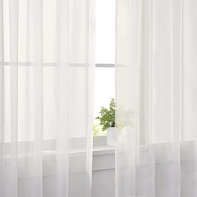 Lecloud Ivory Sheer Curtains 63 Inch Long 2 Panels, Elegant Voile Drapes - Image 3