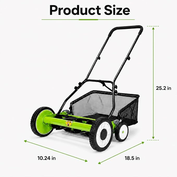 Garvee 4-Wheel Push Lawn Mower Manual Reel Grass Cutter Carbon Steel ABS