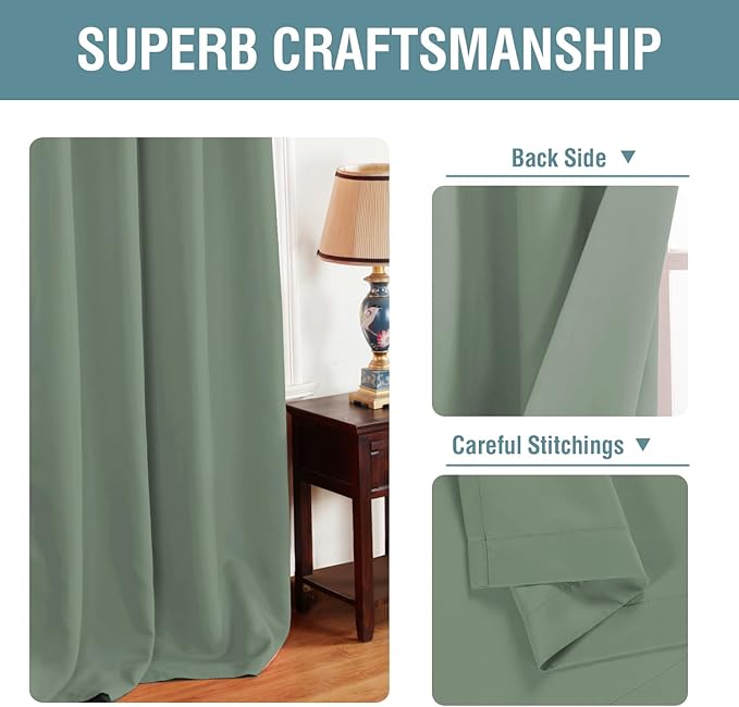 H.VERSAILTEX Blackout Curtain for Living Room Thermal Insulated Window Treatment Curtain Extra Long 96 inch Length Energy Saving Solid Grommet Top Blackout Drape, One Panel, Green Bay, 52" W x 96" L