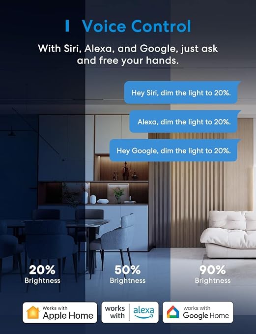 meross Smart Dimmer Switch Single Pole Supports Apple HomeKit, Alexa Google Assistant & SmartThings, 2.4GHz WiFi Light Switch for Dimmable LED, Neutral Wire Required, Remote Control Schedule, 1 Pack