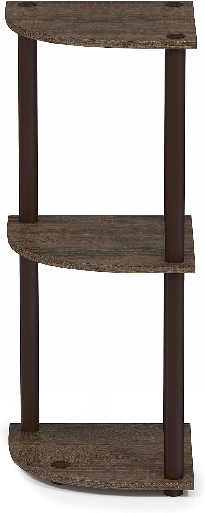 Furinno TURN-N-TUBE Corner Shelf, 3-Tier Corner Bookshelf, Display Storage Shelves, for Organization and Storage, Living Room, Home Office, Garage, Walnut