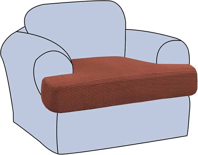 H.VERSAILTEX Stretch T Cushion Chair Sofa Slipcover T Cushion Covers for Living Room Armchair Couch Cover T Cushion Slipcover Seat Cover with Elastic Bands Thicker Jacquard Fabric, Rust